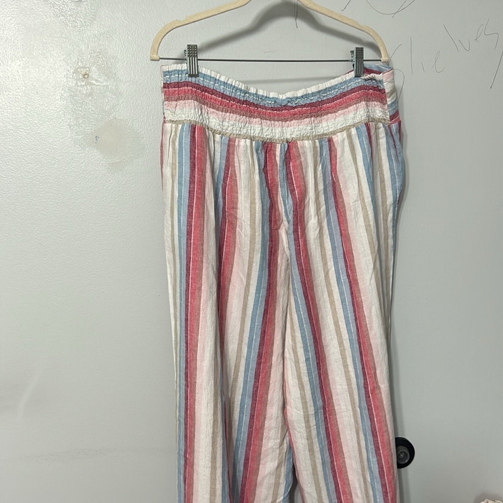 C Est 1946 Striped Linen Blend Wide Leg Pants XL Coastal Summer Resort - Picture 6 of 7